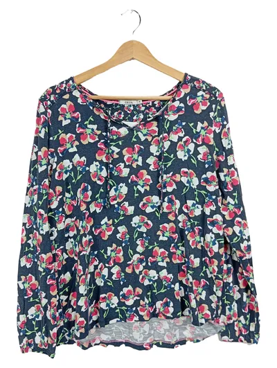 CECIL Damen Langarmshirt Blumenmuster Gr. 38/M Blau Bunt Casual