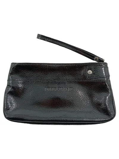 Longchamp Clutch Tasche Schwarz Lackleder Handgelenksschlaufe Damen Elegant