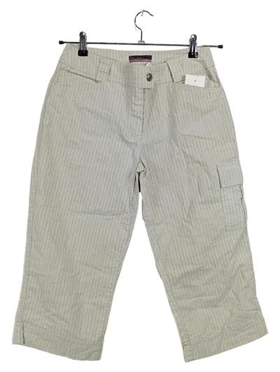 Pia Jessen Damen Cargohose Capri Gr. 38 Beige Gestreift Baumwolle