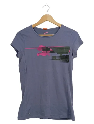 PUMA Damen Sport Shirt Gr. 36/S Grau Grafikprint Kurzarm T-Shirt