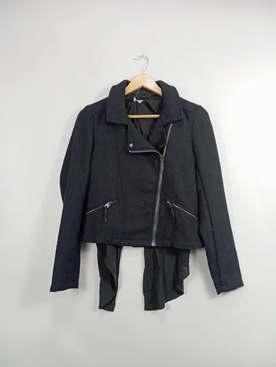 Garcia Jeans Damen Lederjacke Gr. 36/S Schwarz Modern Biker-Stil