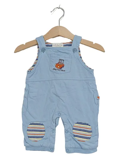 OKAY Baby Latzhose Gr. 56 Blau Teddy Bär Auto Stickerei gefüttert