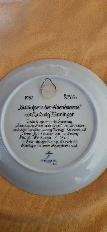Fürstenberg Sammelteller Eisläufer in der Abendsonne Ludwig Muninger 1987