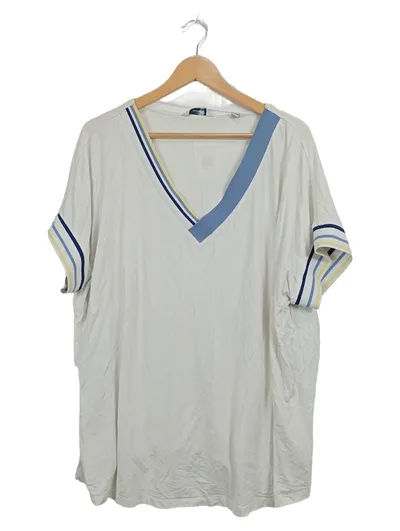 Tchibo Damen T-Shirt V-Ausschnitt Weiß Streifen Gr. 48/50 Viskose
