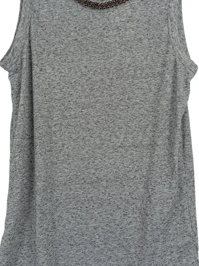 Amy Vermont Damen Top Shirt Gr. 40 Grau Meliert Perlenbesatz