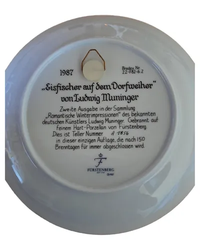 FÜRSTENBERG Eisfischer Dorfweiher Sammelteller Porzellan Winter 20cm