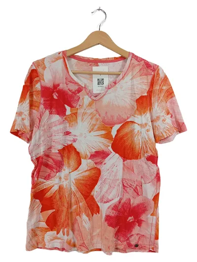 Olsen Damen T-Shirt Blumenmuster V-Ausschnitt Gr. L Baumwolle