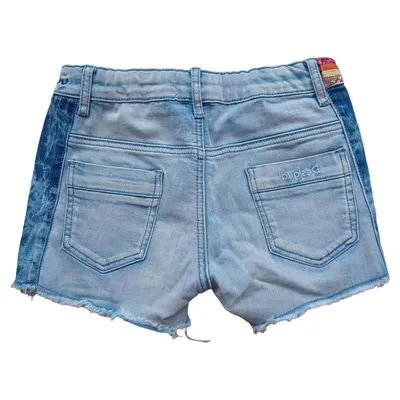Desigual Kinder Jeans Shorts Gr. 140 Blumen Pailletten Baumwolle Blau