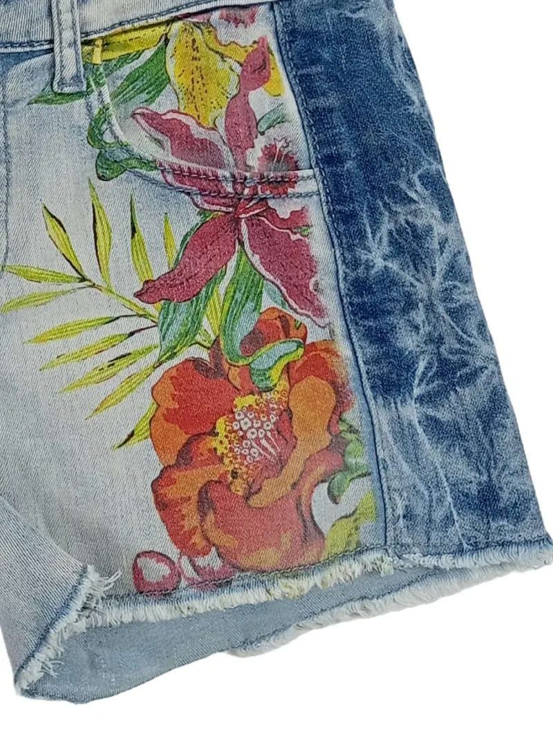 Desigual Kinder Jeans Shorts Gr. 140 Blumen Pailletten Baumwolle Blau 3