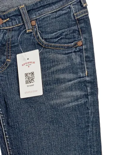 Mustang Damen Mom Jeans Blau Gr. 26 Stickerei Baumwolle Stretch