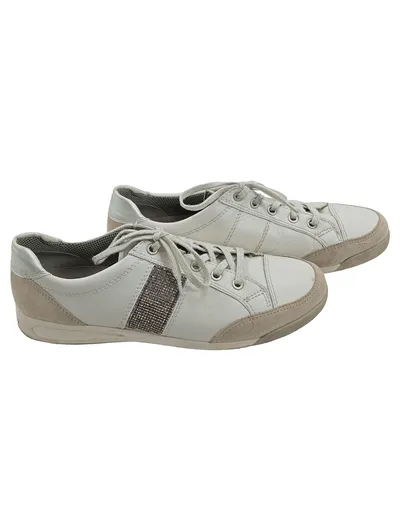 ara Damen Sneaker Low Weiß Leder Glitzer Gr. 41,5 Casual