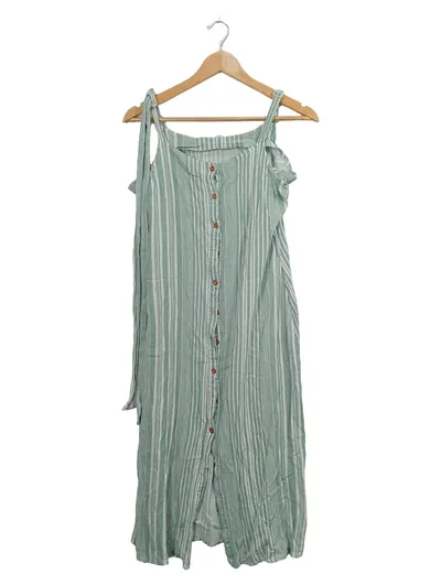 AIKI KEYLOOK Damen Sommerkleid Gr. S Grün Gestreift Knopfleiste Midi