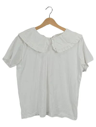 Kauf Dich Glücklich Shirt Rüschenkragen Damen Gr. 38 Weiß Kurzarm