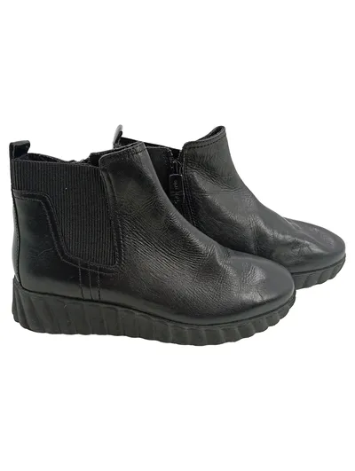 Tamaris Damen Chelsea Boots Stiefelette Schwarz Leder Gr. 38 Plateau