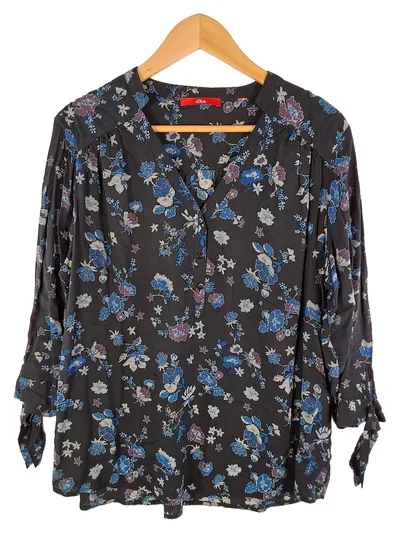 s.Oliver Damen Bluse 3/4-Arm Blumenmuster Schleife Schwarz L