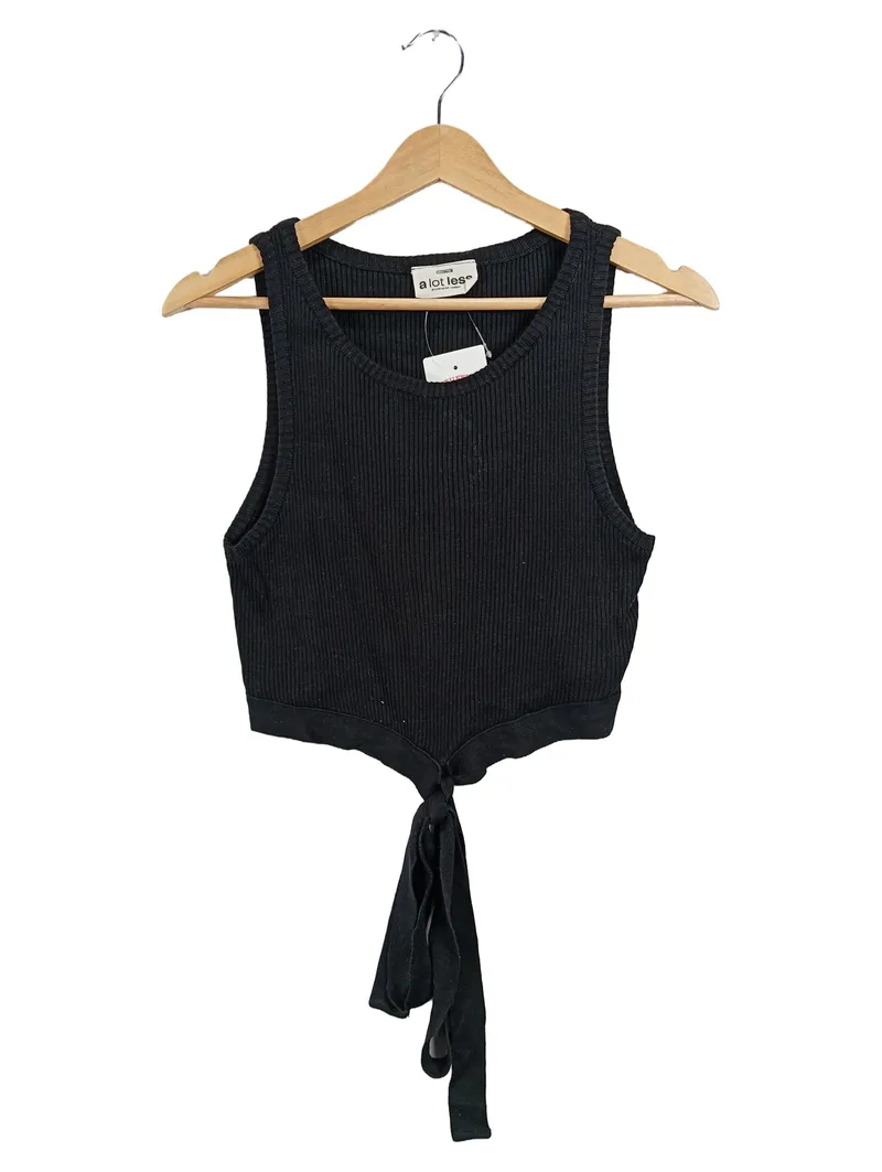 a lot less Damen Crop Top Tanktop Knoten Rippstrick Schwarz Gr. 38 M 1