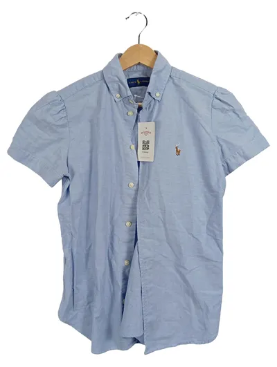 Ralph Lauren Hemdbluse Damen XS Blau Kurzarm Oxford Button-Down