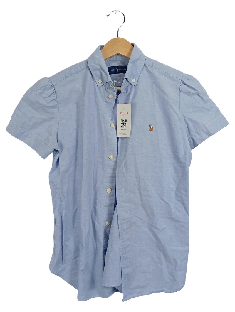 Ralph Lauren Hemdbluse Damen XS Blau Kurzarm Oxford Button-Down 1