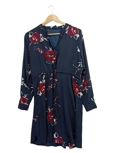 Pigalle Damen Blusenkleid Blumenmuster Langarm Navy Gr. 36/S