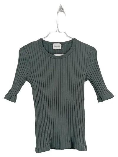 Closed Damen Shirt Rippstrick Gr. 36 S Grün Baumwolle Basic Top Halbarm