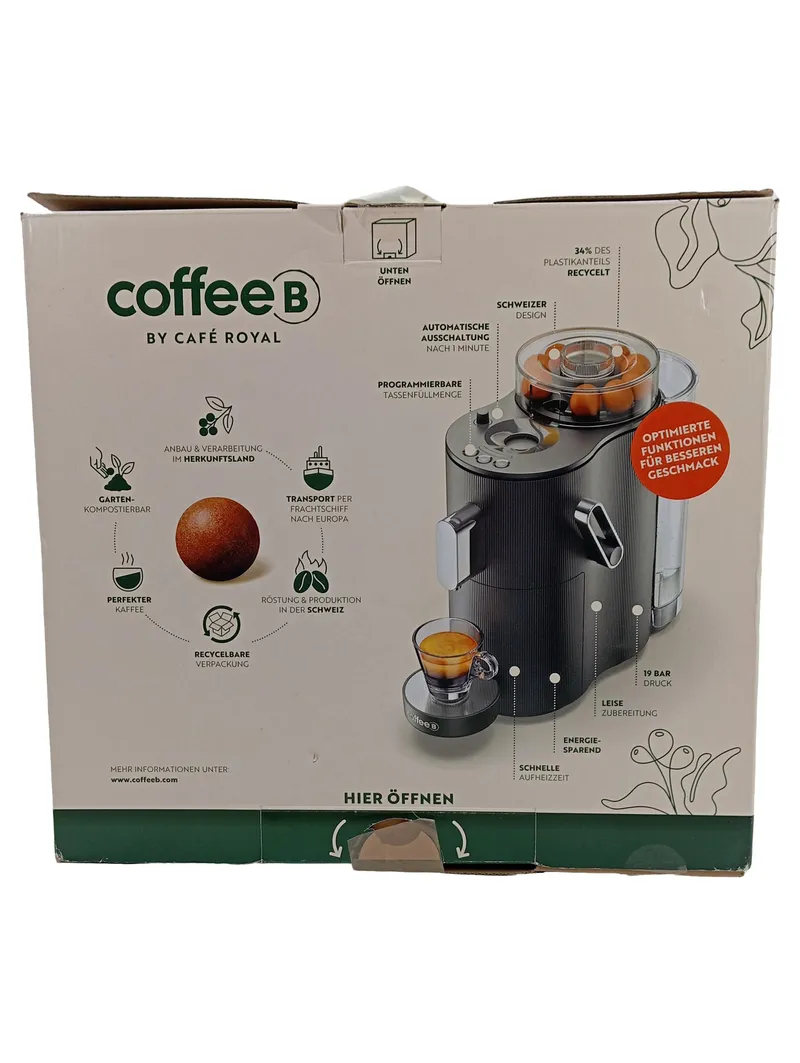 CoffeeB Globe Kaffeemaschine Schwarz 19 Bar Kapsellos Kompostierbar 1