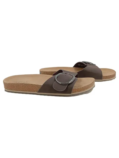 Esprit Damen Pantoletten Gr. 39 Braun Kork Fußbett Schnalle Sandalen