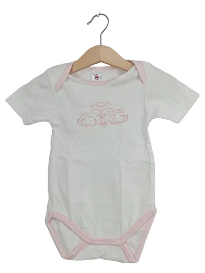 Baby Club Body Gr. 80 Weiß Rosa Schwanenmotiv Kurzarm Baumwolle