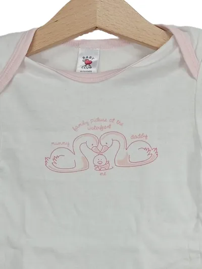 Baby Club Body Gr. 80 Weiß Rosa Schwanenmotiv Kurzarm Baumwolle