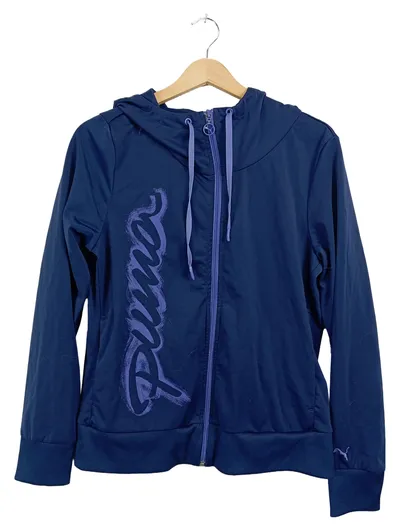 Puma Damen Trainingsjacke Kapuze Sportjacke Sweatjacke Blau Gr. 42 XL Logo