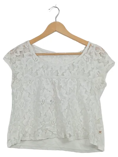 Hollister Damen Spitzen Bluse Weiß Gr. M Floral Romantisch Top