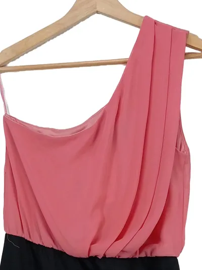 AMISU Damen Cocktailkleid One-Shoulder Rosa Schwarz Gr. 38 Elegant