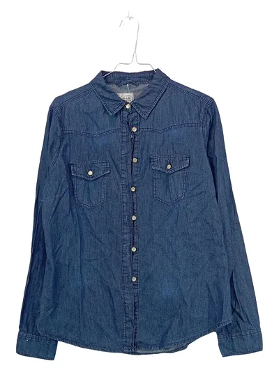 Denim Co. Jeanshemd Damen Gr. 40/L Blau Baumwolle Langarm Casual
