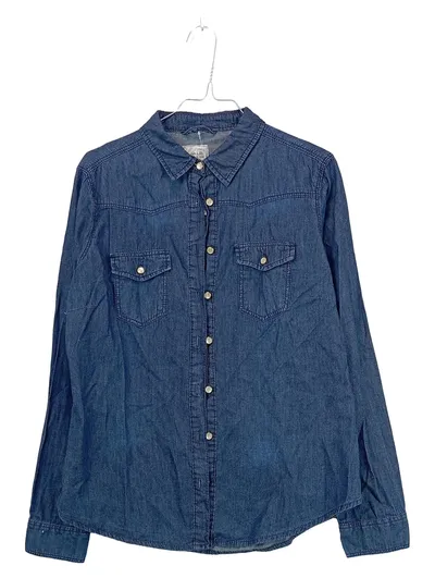 Denim Co. Jeanshemd Damen Gr. 40/L Blau Baumwolle Langarm Casual