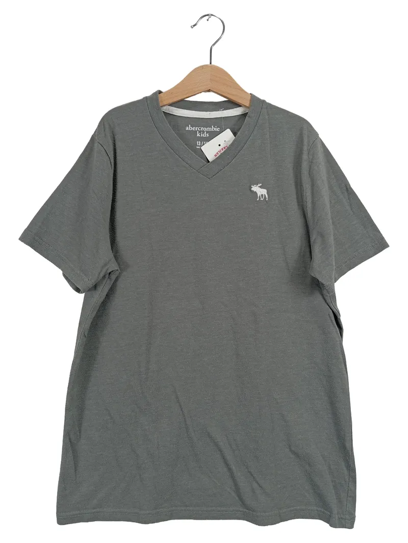 Abercrombie Kids T-Shirt Jungen Gr. 158 13/14 Jahre Grau V-Ausschnitt Logo 1