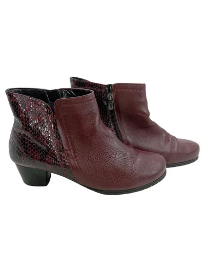 ALPINA Damen Stiefeletten Gr. 39 Bordeaux Leder Schlangenmuster Absatz