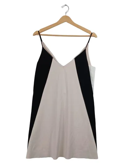 ZARA Damen Trägerkleid V-Ausschnitt Beige Schwarz Colorblock Gr. M