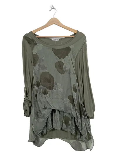 ZABAIONE Damen Langarmshirt Blumenmuster Oliv Gr. S/M Viskose