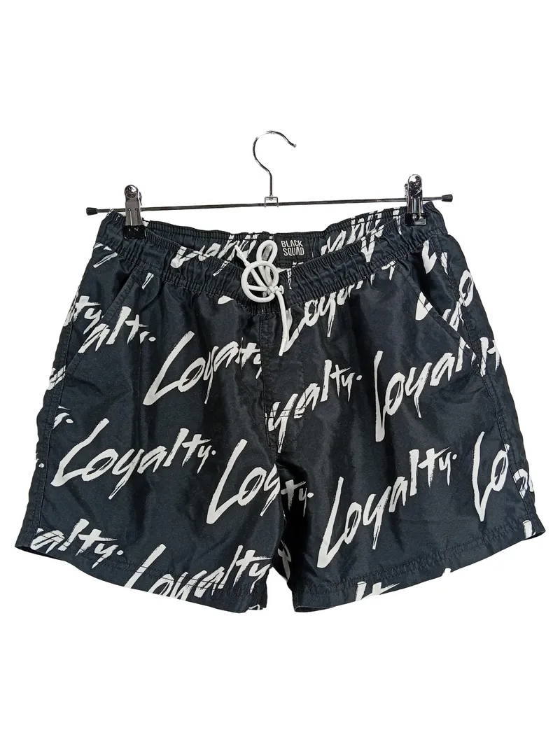 Black Squad Herren Badeshorts S Schwarz Streetwear mit Loyalty Schriftzug 1