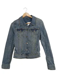 BLAUMAX Damen Jeansjacke Gr. 38/M Blau Casual Nieten Fransen 1