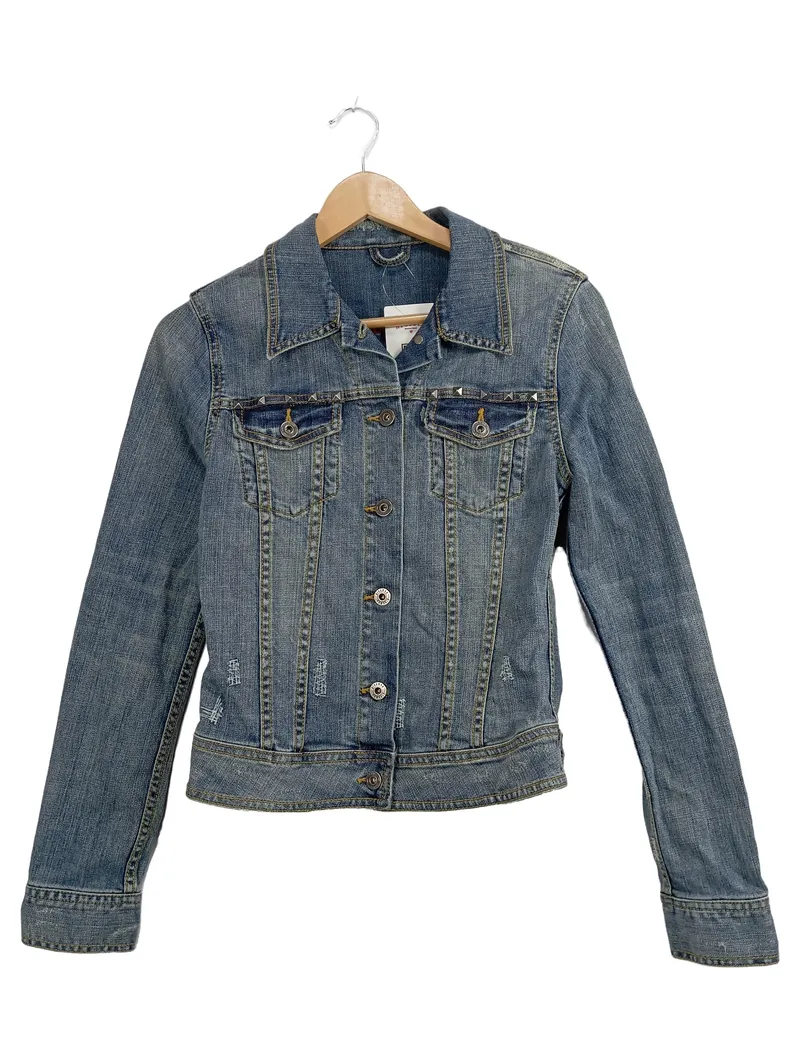 BLAUMAX Damen Jeansjacke Gr. 38/M Blau Casual Nieten Fransen 1