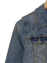 BLAUMAX Damen Jeansjacke Gr. 38/M Blau Casual Nieten Fransen 2