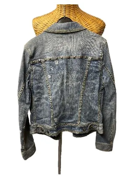 BLAUMAX Damen Jeansjacke Gr. 38/M Blau Casual Nieten Fransen 5