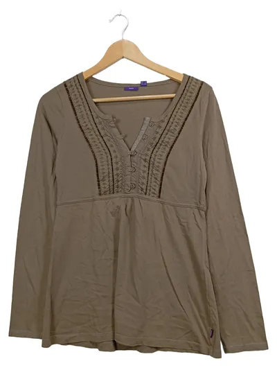 Mexx Damen Langarmshirt Baumwolle Gr. 36/S Braun Casual Stickerei