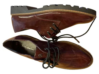 Tamaris Damen Schnürschuhe Lackleder Bordeaux Gr. 40 Derby Klassisch