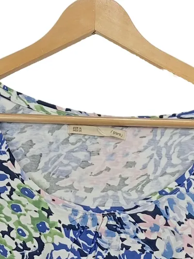 Sfera Damen T-Shirt Blumenmuster Baumwolle Kurzarm Gr. 42/XL