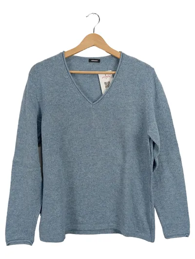 Walbusch Herren Pullover V-Ausschnitt Gr. M Blau Wolle Casual