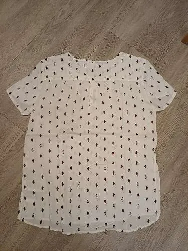Esprit Damen Bluse Kurzarm Gr. 40/L Weiß Geometrisch Viskose