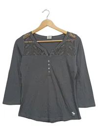 Abercrombie & Fitch Damen Langarmshirt Baumwolle Spitze Grau Gr. 36 S 1