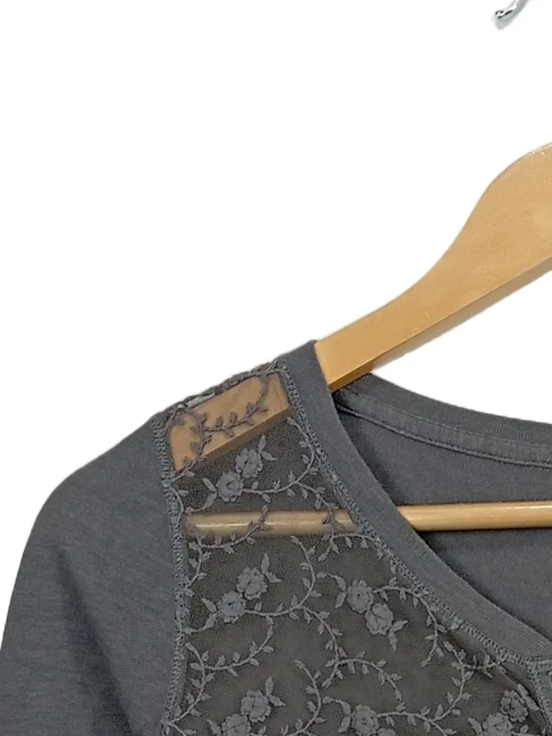 Abercrombie & Fitch Damen Langarmshirt Baumwolle Spitze Grau Gr. 36 S 3