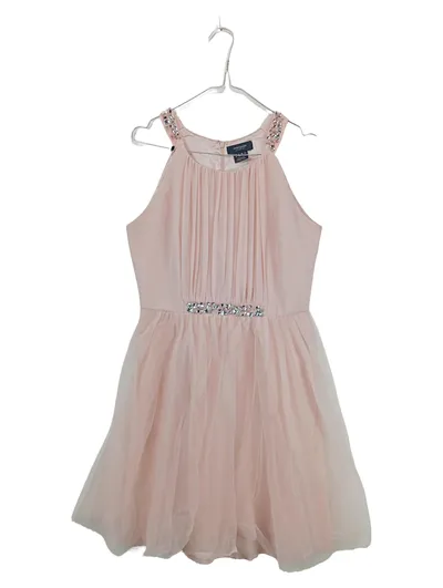 Manguun Damen Abendkleid Gr. 38 Rosa Strass Perlen Festlich Elegant